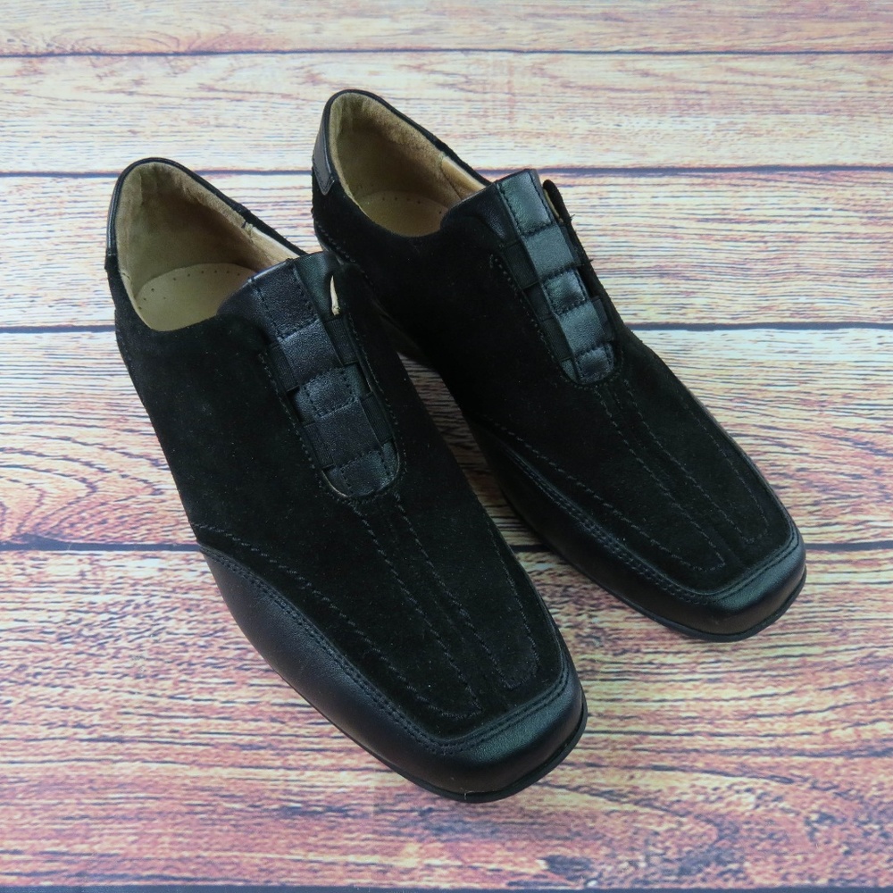 Black Leather Suede Slip On Shoes Eric Michael 7.5